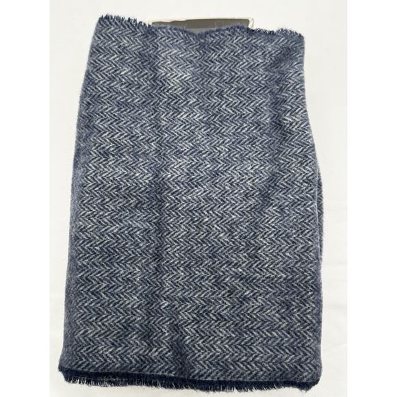 IL MORO FIRENZE Wool Cashmere Scarf Blue With Fringe Made Italy Winter Academia - Picture 5 of 5